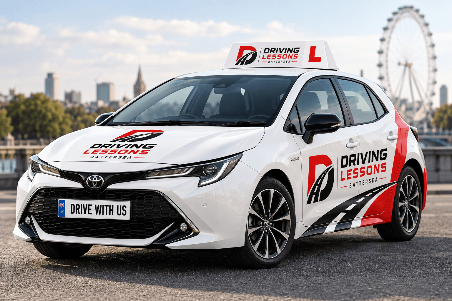 Driving Lessons Battersea dual-control learner car on the South Bank